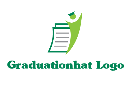 happy swoosh student against pages with graduation hat logo icon