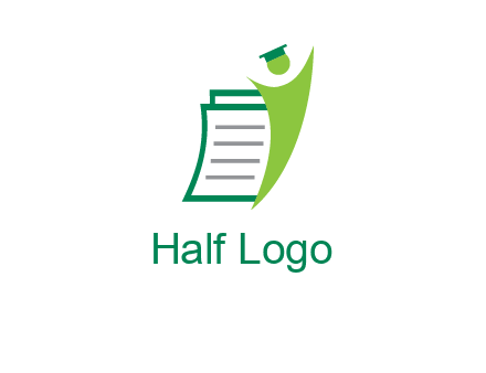 happy swoosh student against pages with graduation hat logo icon