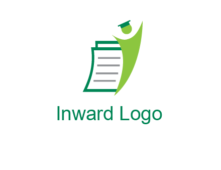 happy swoosh student against pages with graduation hat logo icon