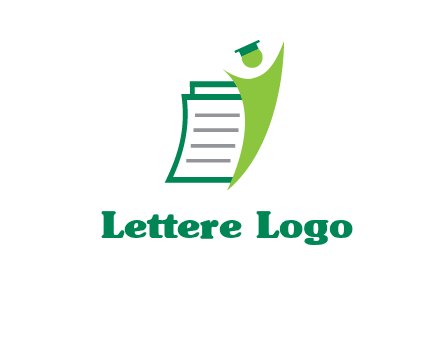 happy swoosh student against pages with graduation hat logo icon