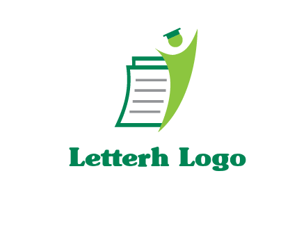 happy swoosh student against pages with graduation hat logo icon