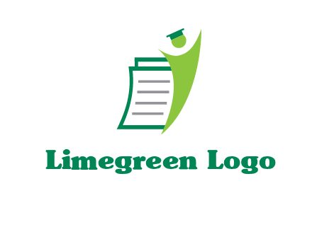 happy swoosh student against pages with graduation hat logo icon