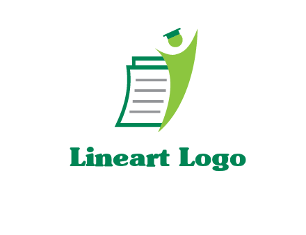 happy swoosh student against pages with graduation hat logo icon