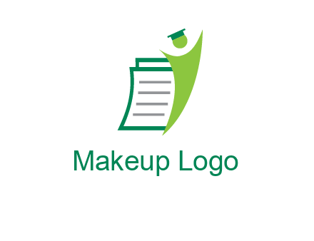 happy swoosh student against pages with graduation hat logo icon