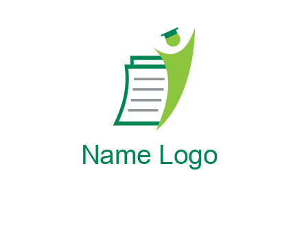 happy swoosh student against pages with graduation hat logo icon