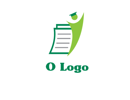 happy swoosh student against pages with graduation hat logo icon
