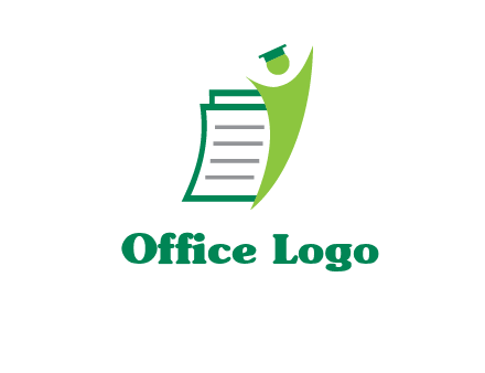 happy swoosh student against pages with graduation hat logo icon