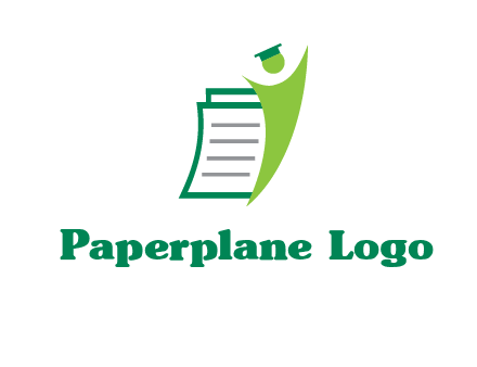 happy swoosh student against pages with graduation hat logo icon