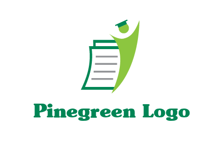 happy swoosh student against pages with graduation hat logo icon