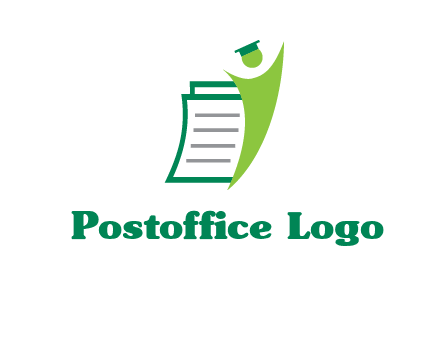 happy swoosh student against pages with graduation hat logo icon