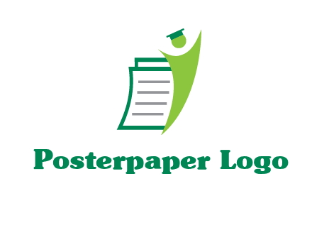 happy swoosh student against pages with graduation hat logo icon