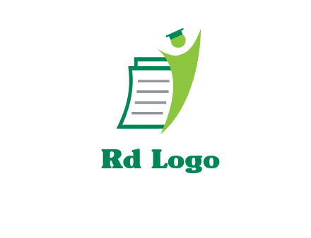 happy swoosh student against pages with graduation hat logo icon