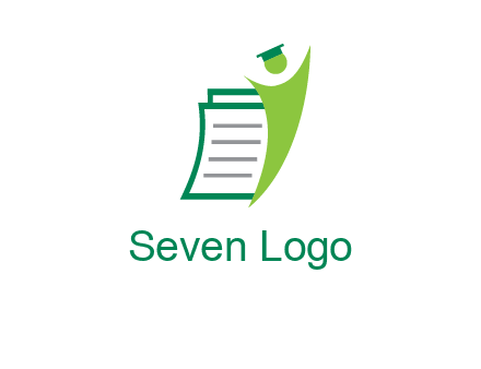 happy swoosh student against pages with graduation hat logo icon