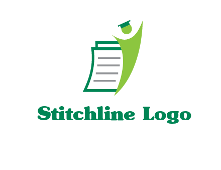 happy swoosh student against pages with graduation hat logo icon