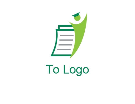 happy swoosh student against pages with graduation hat logo icon