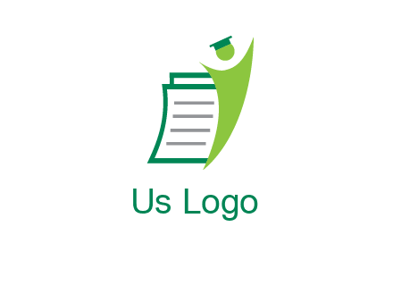 happy swoosh student against pages with graduation hat logo icon