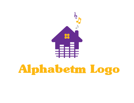 music equalizer bars in a home with music notes logo