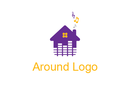 music equalizer bars in a home with music notes logo