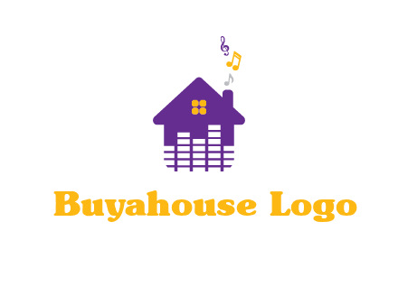 music equalizer bars in a home with music notes logo