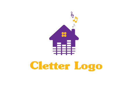 music equalizer bars in a home with music notes logo