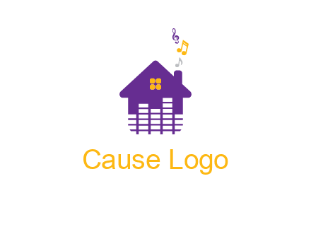 music equalizer bars in a home with music notes logo
