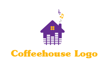 music equalizer bars in a home with music notes logo