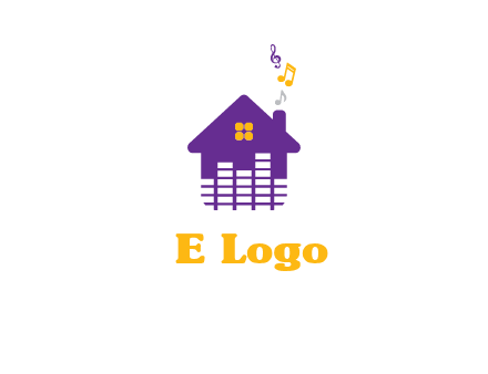 music equalizer bars in a home with music notes logo