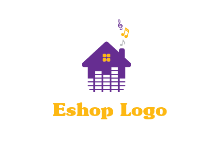 music equalizer bars in a home with music notes logo