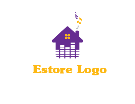 music equalizer bars in a home with music notes logo
