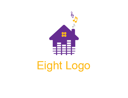 music equalizer bars in a home with music notes logo