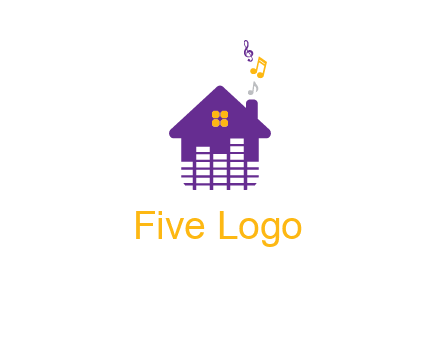 music equalizer bars in a home with music notes logo