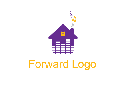 music equalizer bars in a home with music notes logo