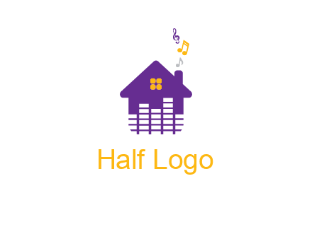 music equalizer bars in a home with music notes logo