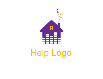 music equalizer bars in a home with music notes logo