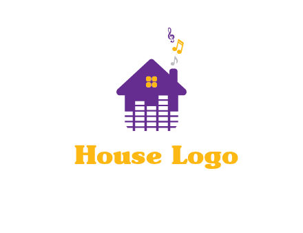 music equalizer bars in a home with music notes logo