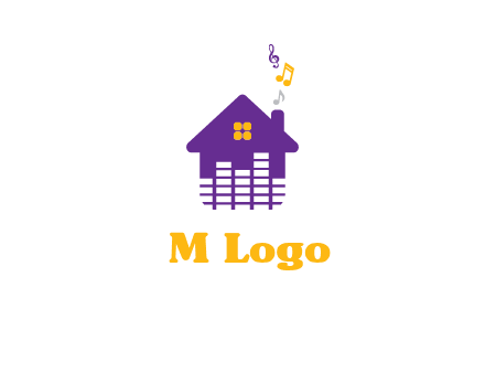 music equalizer bars in a home with music notes logo