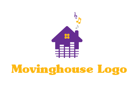 music equalizer bars in a home with music notes logo
