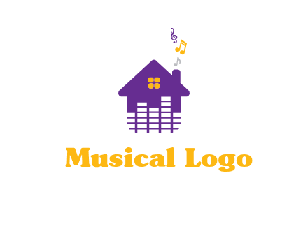music equalizer bars in a home with music notes logo