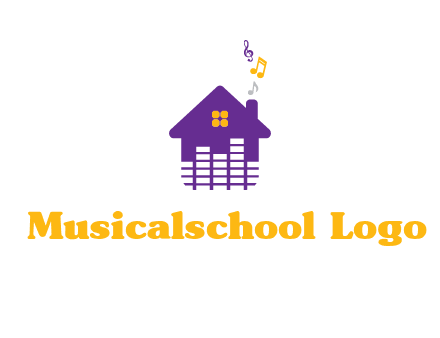 music equalizer bars in a home with music notes logo