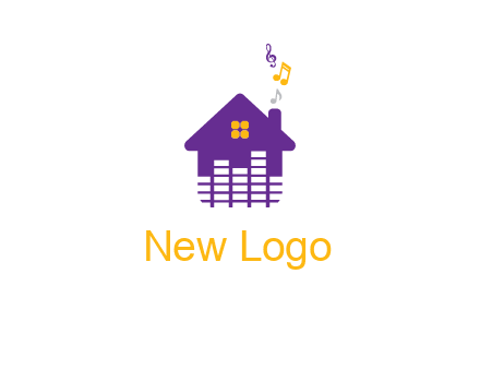 music equalizer bars in a home with music notes logo