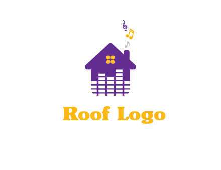 music equalizer bars in a home with music notes logo