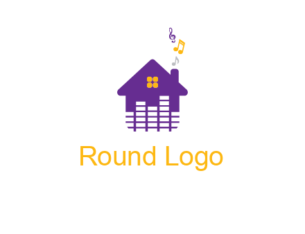 music equalizer bars in a home with music notes logo