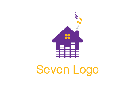 music equalizer bars in a home with music notes logo