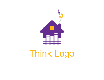 music equalizer bars in a home with music notes logo