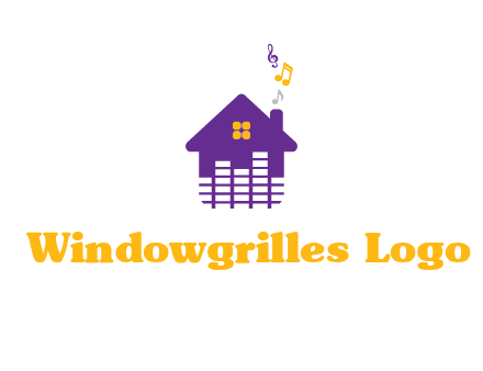 music equalizer bars in a home with music notes logo