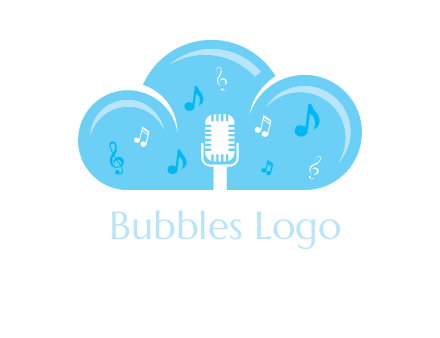 microphone and music notes in a cloud logo