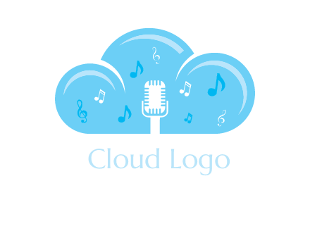 microphone and music notes in a cloud logo