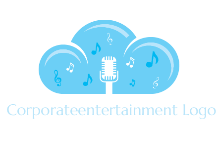 microphone and music notes in a cloud logo