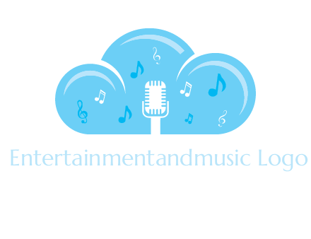 microphone and music notes in a cloud logo