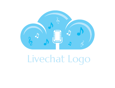 microphone and music notes in a cloud logo